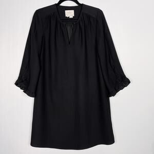 Kate Spade Small S Black Ruffle Sleeve Crepe Dress Split V Neck 3/4 Sleeve LBD
